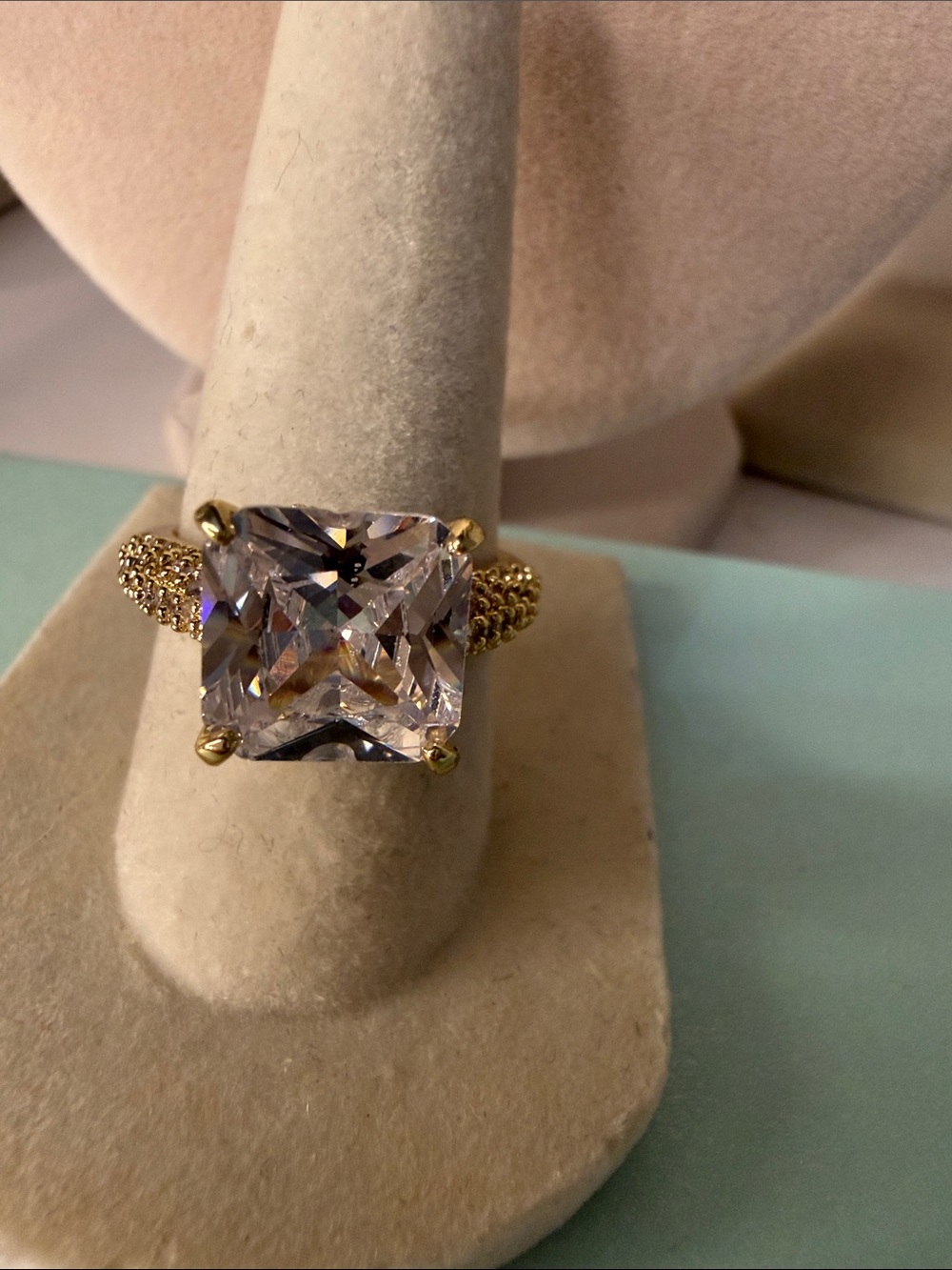 10mm Gold Ring with Large Square Clear Stone